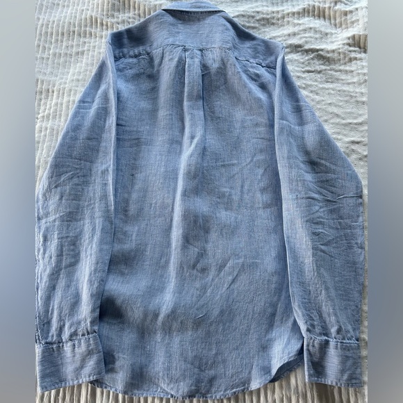 Vineyard Vines Classic Fit Tucker Long Sleeve Blue Linen Shirt, Small - Picture 4 of 5